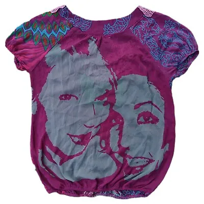 Vintage Y2K Face Girls Print Transparent Mesh Top Shirt Miss Sixty Style Siz S M • $30
