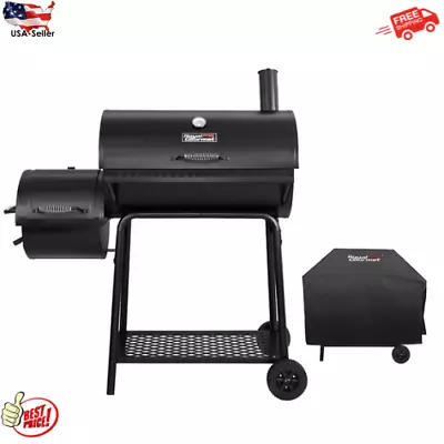Charcoal Grill With Offset Smoker And Cover Easy To Move Adjustable Heat • $188.89