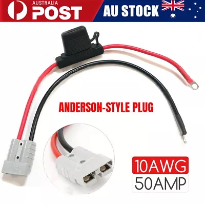 Anderson Plug To Lead 50Amp10A Fuse M8 Terminal Connector Extension Cable 300mm • $10.59