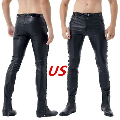 US Mens PVC Leather Skinny Pants Punk Tights Long Pants Rock Motorcycle Trousers • $20.69