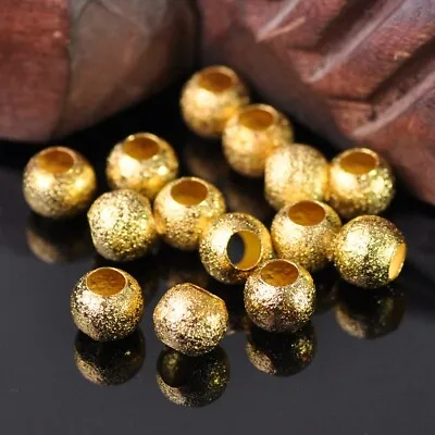 50pcs 8mm Round Metal Brass Loose Spacer Big Hole Beads For Jewelry Making • $3.95