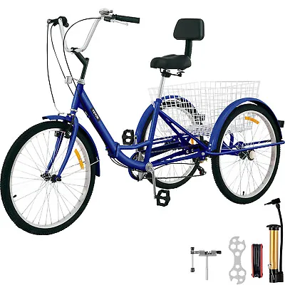 VEVOR Foldable Adult Tricycle 26'' 7 Speed Folding Adult Trike Bike W/Basket • $198.37