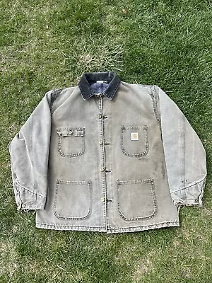 Vintage Green Carhartt Blanket Lined Chore Barn Coat Jacket Men’s L/XL Regular • $79.99