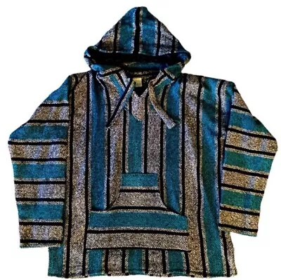 Mexican Baja Hoodie Hippie Surf Poncho Sweater Sweatshirt Pullover Jerga XL • $19.99