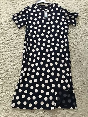 M&S Pure Cotton Polka Dot Midi T Shirt Dress - Navy Mix - Size 14 - BNWT • £19.99