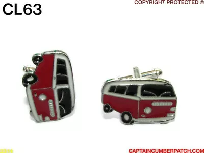 £7.50 • Buy Steampunk Jewellery Cufflinks Silver Red White Enamel Camper Van VW #CL63