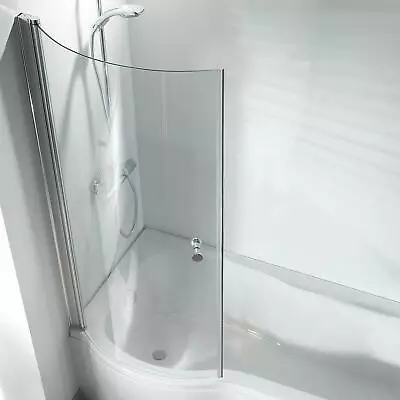 P Shape Curved Bathroom Pivot Glass Shower Bath Screen Hinged With Knob • £119.95