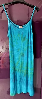 Ladies Blue & Green Stretch Tye Dye Strappy Dress Maya Glastonbury M • £4