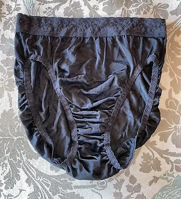 Hanes Pantie 8 XL Black 80’s Bikini Underwear Hi-Cut Brief Satin French Leg • $10.98