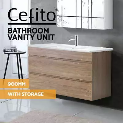 Cefito Vanity Unit 915mm Basin Bathroom Cabinet Storage Wall Hung Sink Oak • $294.95