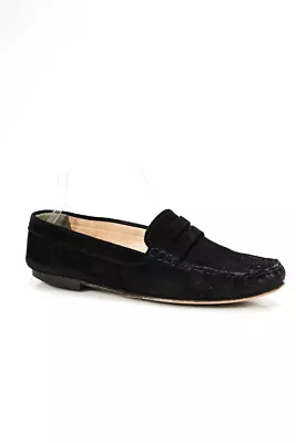 J Crew Womens Suede Low Heel Round Toe Loafers Black Size 8 • $2.99