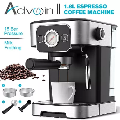 15 Bar Espresso Coffee Machine  Double Shot Cafe Latte Cappuccino Milk Frother • $119.90