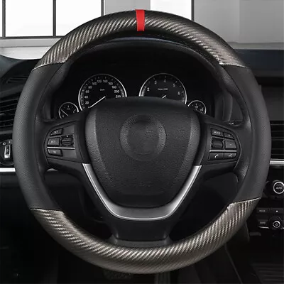 Leather Car Steering Wheel Cover Breathable Anti Slip Auto Protection Black 38cm • $22.94