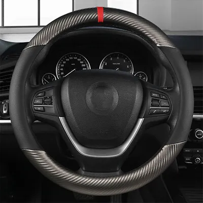 Universal Car Steering Wheel Cover Carbon Fiber Perforated Leather 38cm Interior • $23.24