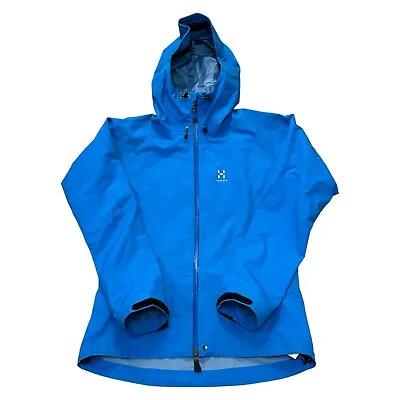 Haglofs Bara Proof Jacket Waterproof Rain Hiking Walking Long Blue Mens Small • £89.99