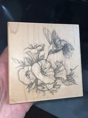Inkadinkado 97077 Hummingbird & Morning Glory Flowers Wood Mounted Rubber Stamp • $8
