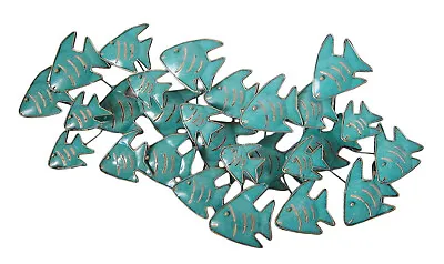 Metal Wall Art - TURQUOISE  Steel School Of Fish - 3 Dimensional 73 Cm Long New • £49.97