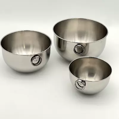 3 Vintage 18-8 Stainless Nesting Mixing Bowls O Rings - 2 Unmarked Revere Ware? • $19