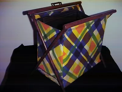 Vintage Folding Sewing Knitting Yarn Craft Basket Caddy Tote Bag • $6.99