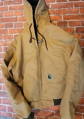 Bernie Brown Fleece Lined Coat Hooded Work Farm Canvas Jacket Mens: Large 44-46 • $29.99