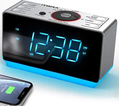 $51.99 • Buy Digital Alarm Clock FM Radio Bedside Night Light,Dual Alarm USB Charge Bluetooth