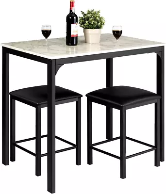Giantex 3 Pcs Dining Table And Chairs Set With Faux Marble Tabletop 2 Chairs Con • $106.59