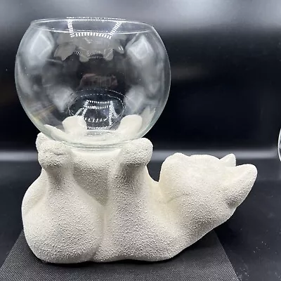 $55 • Buy Vintage Haeger Ceramic Pottery White Textured Cat On Back W/ Glass Fish Bowl