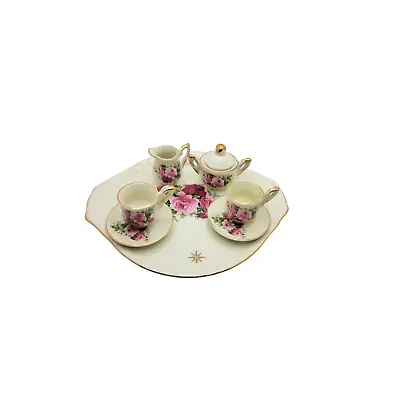 Baum Bros Miniature Tea Set Victorian Rose Childs Porcelain Pink Floral Vintage • $19.99