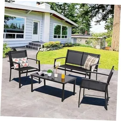  4 Pieces Patio Furniture Set All Weather Textile Fabric Outdoor Black • $185.26