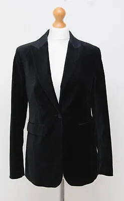 M&S Collection Black Velvet Cotton 98% Mix Jacket Blazer Size 8 Excellent • $55.49