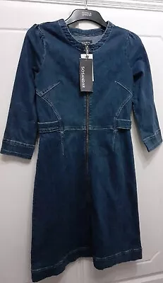 Ladies Dress Sosandar M&S Size 12 Denim Zip Front A-Line Knee Mid-Indigo • £24.99