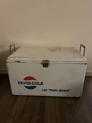 Vintage Old Mexican PEPSI COLA COOLER ICE CHEST Embossed 1960s Metal 22x13 • $175