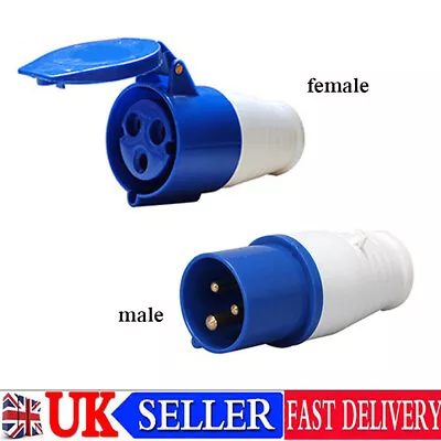 UK Mains Plug Hook Up Site Socket Adapter 16A 240v Caravan Motorhome Camper Van • £7.99