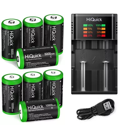 Lot 5000/10000mAh C D Size Cell Ni-MH Rechargeable Batteries Battery / Charger U • $12.59