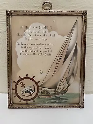 Vintage Father My Captain Motto Art Deco Print Dad / Fathers Day Sailing Ship • $29.99