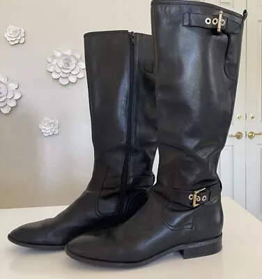 Nine West Black Leather Boots Size 9 1/2 Knee High 1  3/4  Heel Zip Closure • $30