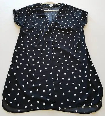 A New Day Dress Women’s Extra Large XL Black White Polka Dot Short Sleeve V Neck • £16.40