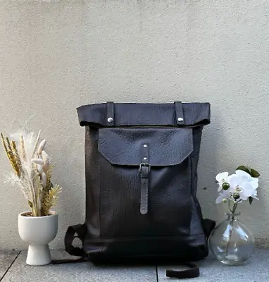 Full Grain Leather Backpack Men Women Laptop Bag Traveling Rucksack College Bags • $102.57