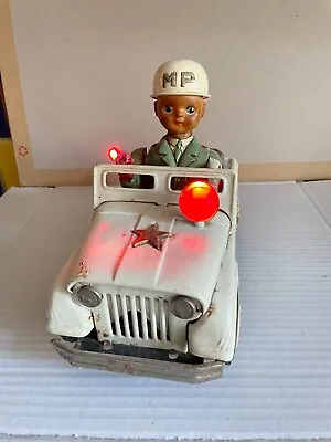 Rare Vintage 1960's Daiya Japan Battery Op MP Military Police Jeep Tin Toy • $93.38