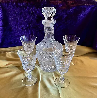 Beautiful Vintage Crystal Decanter Set With Four Glasses. • $34.90