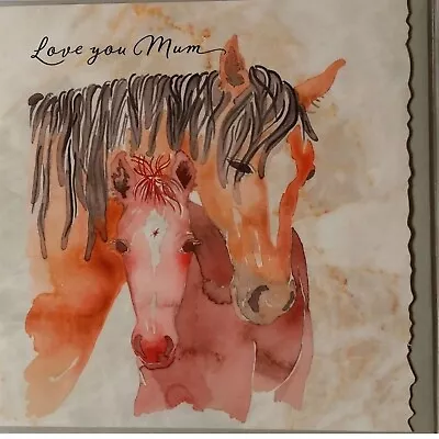 Greeting Cad Mother's Day / Mum Birthday Horse & Foal  Deckled Edge • £3.95