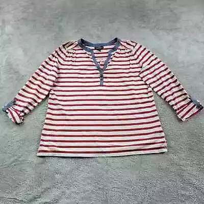 LRL Ralph Lauren Shirt Womens Large Red White Striped 3/4 Sleeve Henley Cotton • $18