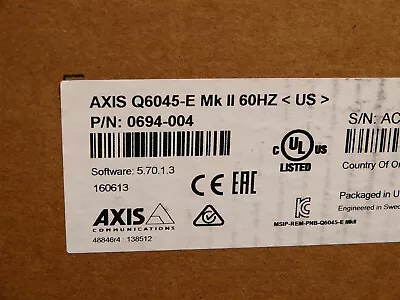 Axis Q6045-E MkII Mk2 60HZ 0694-004 2MP Outdoor HighSpeed PTZ Network Camera POE • $1259