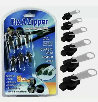 £3.19 • Buy 6Pcs Fix A Zipper Zip Slider Puller Rescue Instant Repair Replacement Durable