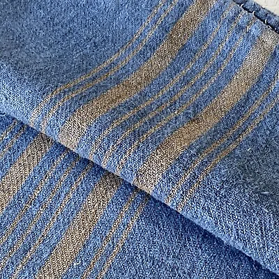 Dyed Blue Grain Sack Caramel Stripe Linen Fabric Rustic Grainsack Vintage Hemp • $104