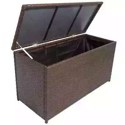 Garden Storage Box Brown 120cm Poly Rattan Patio Storage Chest Outdoor Furniture • £114.21