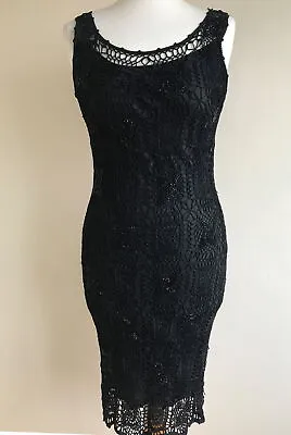 £25 • Buy Black Crochet Slip Dress 12 Beaded Charlotte Halton 90s Y2K Bodycon