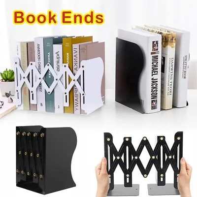 Metal Bookends Expandable Adjustable Book Holder Heavy Duty Desktop Book Stand • £10.29