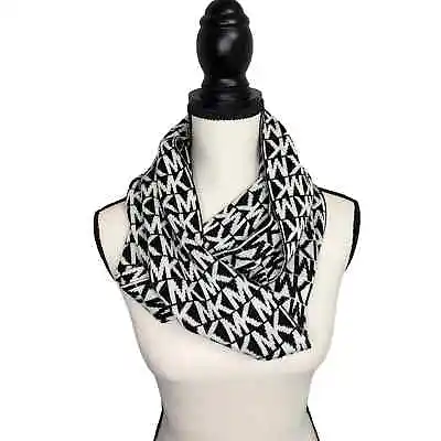 Michael Kors Reversible Knit Infinity Scarf Black White MK Signature Logo  • $25