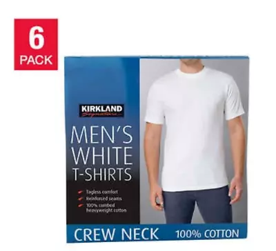 Kirkland Signature Men’s Crew Neck White T-Shirts Tageless 100% Cotton 6 Pack • $38.97